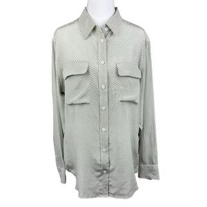 Equipment Femme Size Small 100% Silk Green Polka Dot Button Down Pocket Blouse